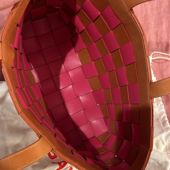 Mansur Gavriel Pink and Brown Basketweave Tote - Picture 6 of 10
